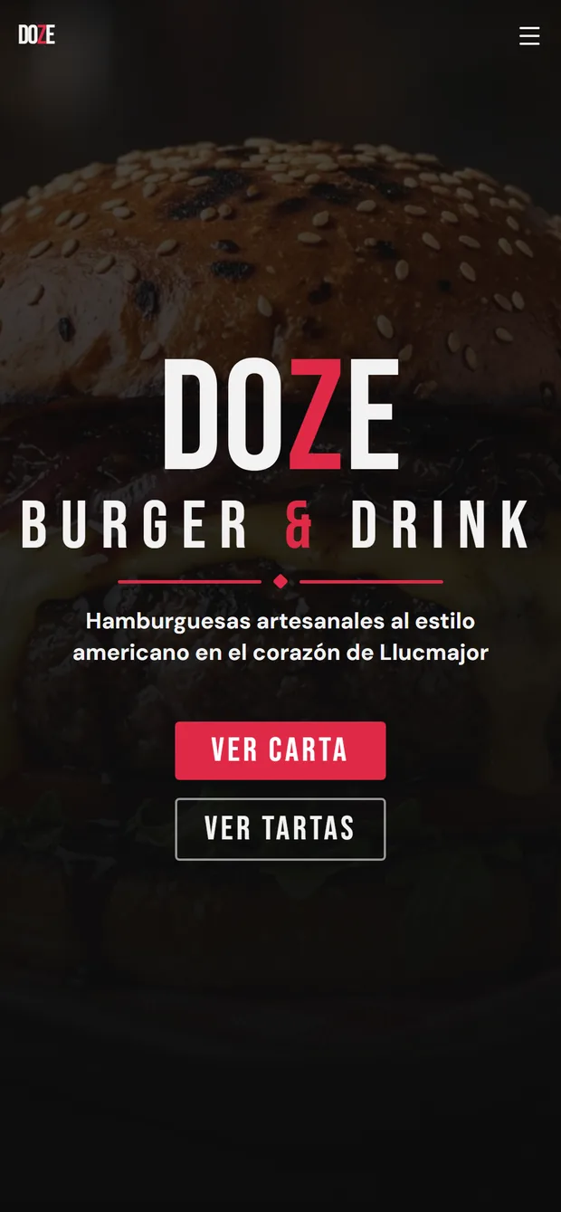 La misma portada de Doze en el móvil, con la hamburguesa a pantalla completa